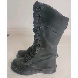 Doc Martens Womens Triumph Boots SZ 5 Black Floral Fold Over Leather Lace Up